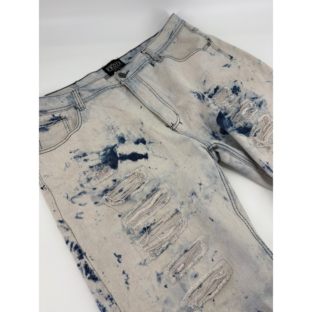 KROIX Premium‎ Denim Men's Distressed Bleached Acid Wash Jeans Shorts Size 42